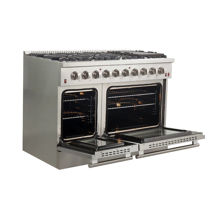 Forno Galiano FFSGS6244‑48 48" Freestanding Gas Range, 8 Sealed Burners, Double Convection Ovens, 107,000 BTU, Stainless Steel