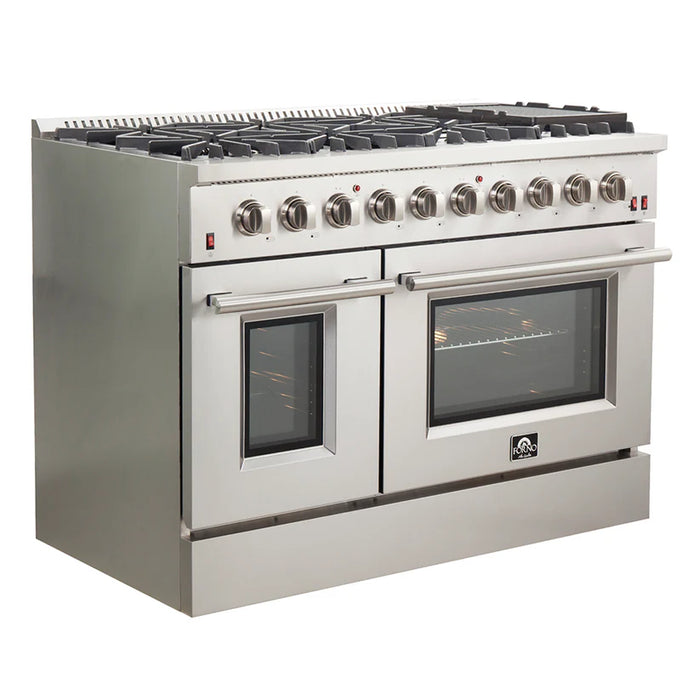 Forno Galiano FFSGS6244‑48 48" Freestanding Gas Range, 8 Sealed Burners, Double Convection Ovens, 107,000 BTU, Stainless Steel