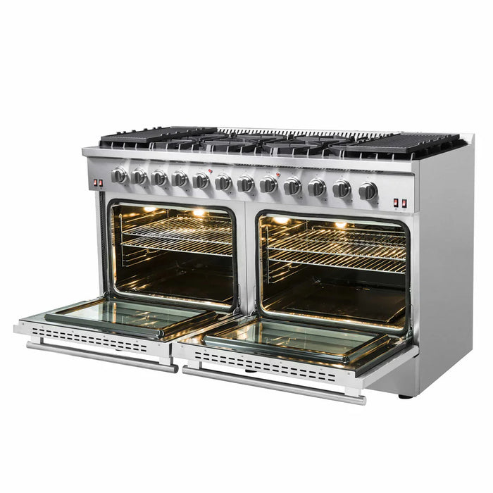 Forno Galiano FFSGS6244-60 60" Freestanding Gas Range – 10 Burners, Double Convection Ovens, Griddle, 142,000 BTU Total Output, Stainless Steel