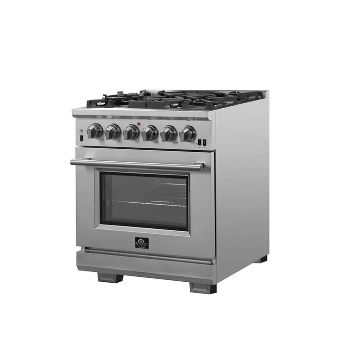Forno Capriasca FFSGS6260-30 30" Freestanding Gas Range – 5 Sealed Burners, 100,000 BTU, 4.32 cu ft Convection Oven, Stainless Steel