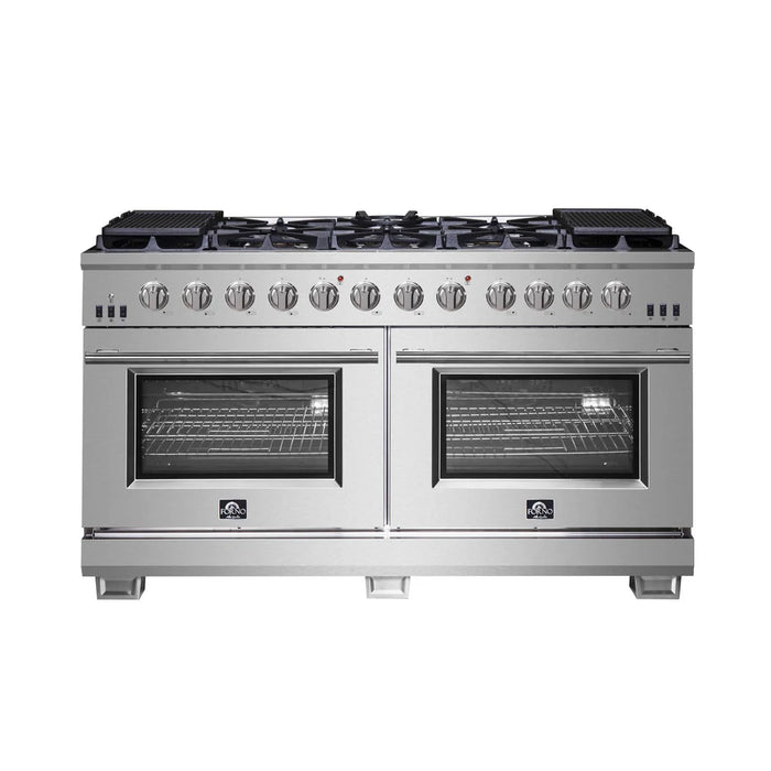 Forno Capriasca FFSGS6260-60 60" Freestanding Gas Range – 10 Brass Burners, 200,000 BTU, Double Convection Ovens, Stainless Steel