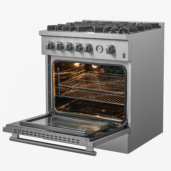 Forno 3-Piece Professional Kitchen Appliance Package – 30-Inch Gas Range, 31-Inch Built-In Refrigerator & 24-Inch Built-In Dishwasher – FBDL-012-01CAUS