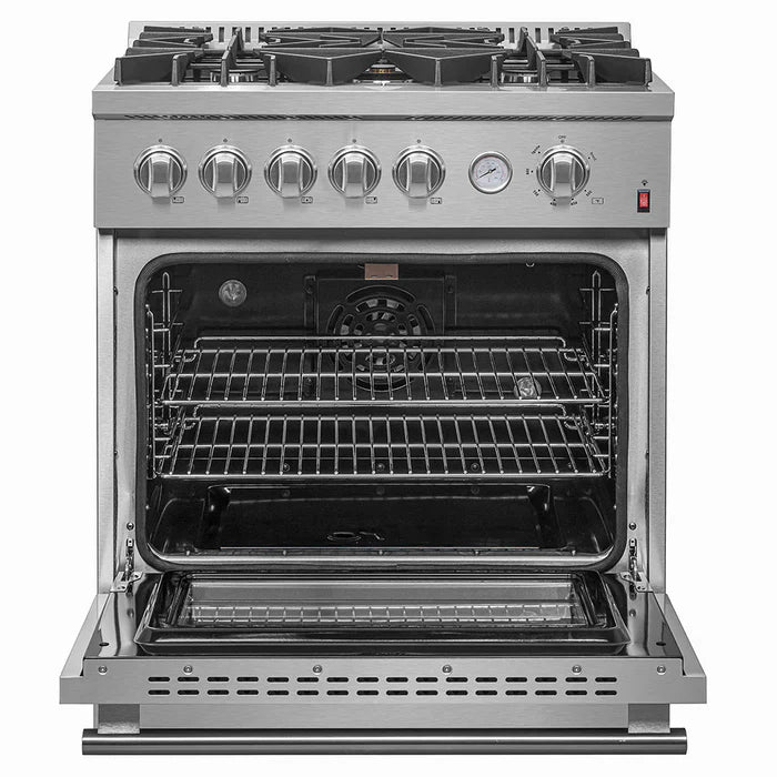 Forno 3-Piece Professional Kitchen Appliance Package – 30-Inch Gas Range, 31-Inch Built-In Refrigerator & 24-Inch Built-In Dishwasher – FBDL-012-01CAUS