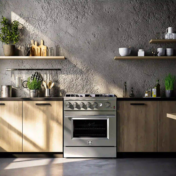 Forno Giovanni FFSGS6274-30 30" Freestanding Gas Range – 5 Burners, 67,000 BTU Cooktop, 4.32 cu ft Convection Oven, Stainless Steel