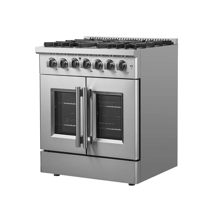 Forno Galiano FFSGS6356-30 30" French Door Dual Fuel Range, 5 Sealed Burners, True Convection, Stainless Steel