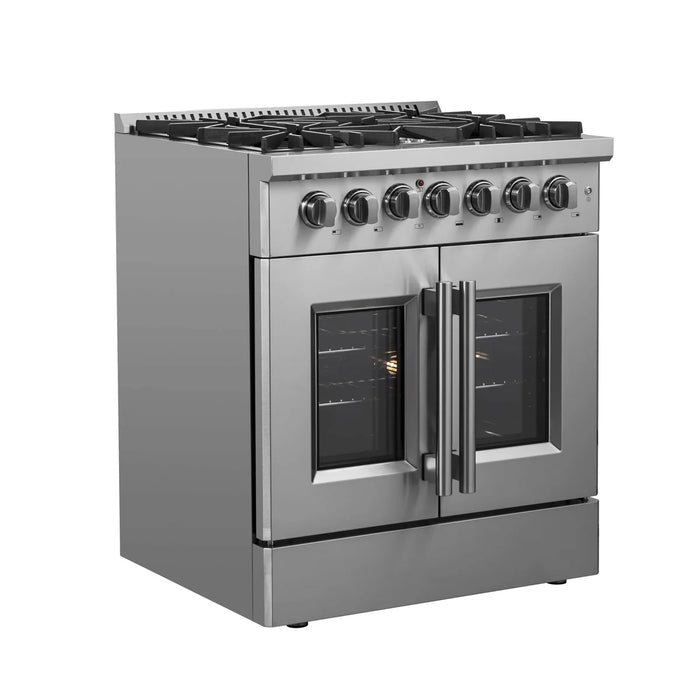 Forno Galiano FFSGS6356-30 30" French Door Dual Fuel Range, 5 Sealed Burners, True Convection, Stainless Steel