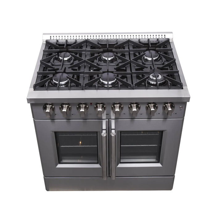 Forno Galiano FFSGS6356-36 36" French Door Dual Fuel Range, 6 Burners, True Convection, Stainless Steel