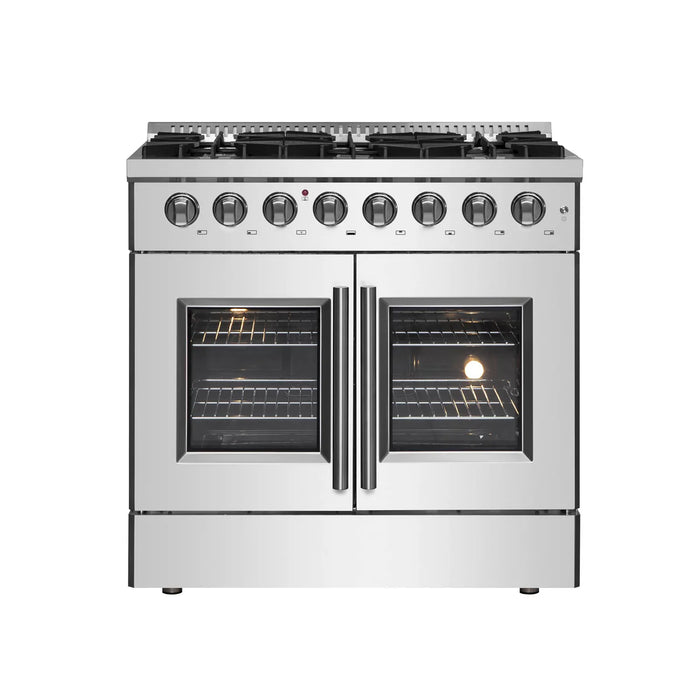Forno Galiano FFSGS6356-36 36" French Door Dual Fuel Range, 6 Burners, True Convection, Stainless Steel