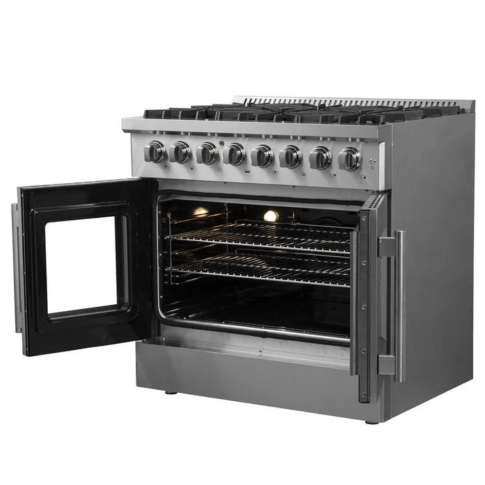 Forno Galiano FFSGS6356-36 36" French Door Dual Fuel Range, 6 Burners, True Convection, Stainless Steel