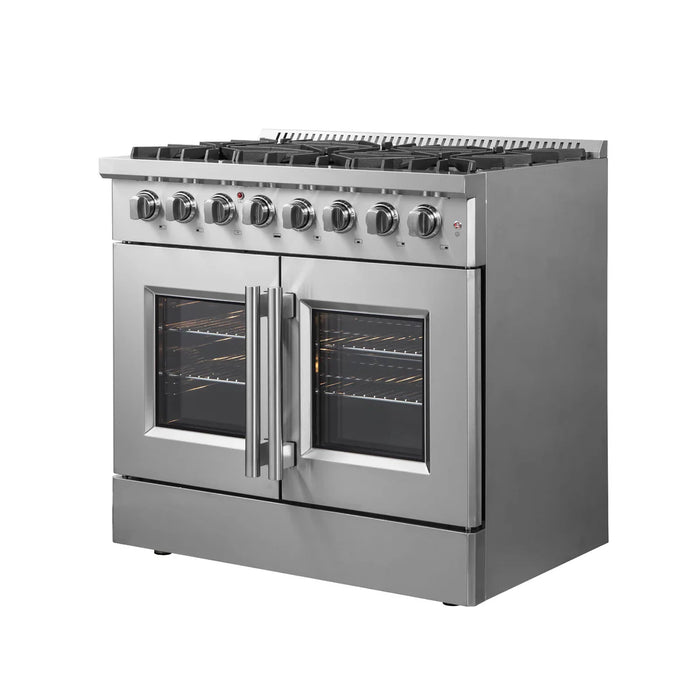 Forno Galiano FFSGS6356-36 36" French Door Dual Fuel Range, 6 Burners, True Convection, Stainless Steel