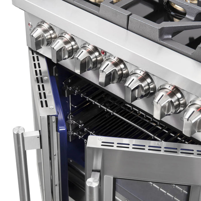 Forno Capriasca FFSGS6387-30 30" French Door Dual Fuel Range, 4 Burners, True Convection Oven, Stainless Steel