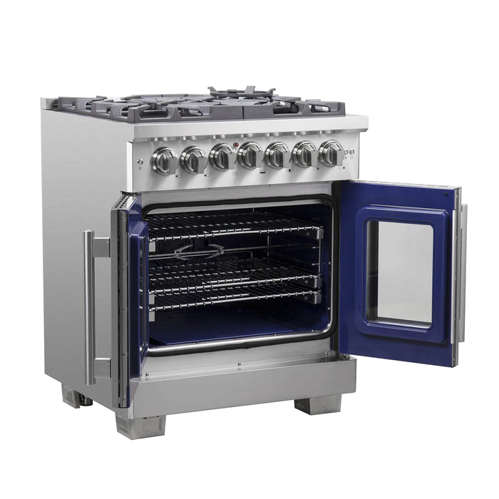 Forno Capriasca FFSGS6387-30 30" French Door Dual Fuel Range, 4 Burners, True Convection Oven, Stainless Steel