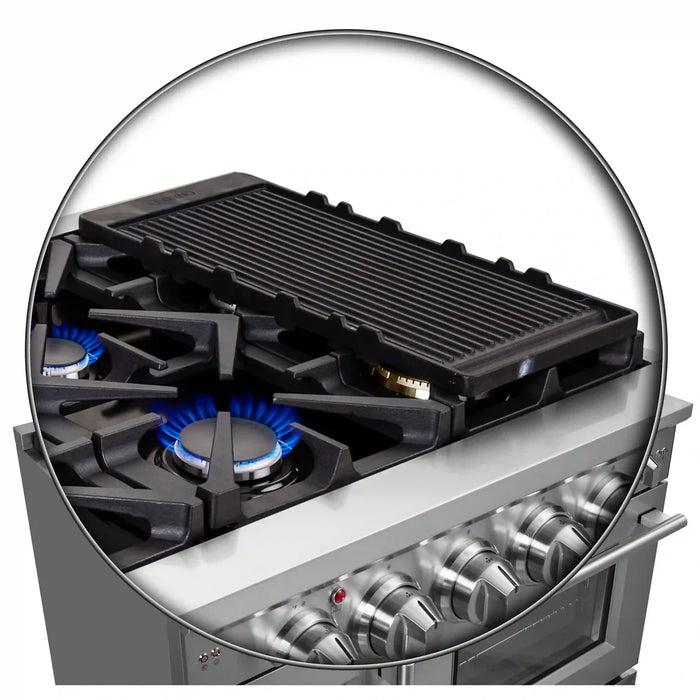 Forno Massimo FFSGS6439-48 48" Stainless Steel Freestanding French Door Gas Range, 8 Sealed Burners & Double Convection Ovens