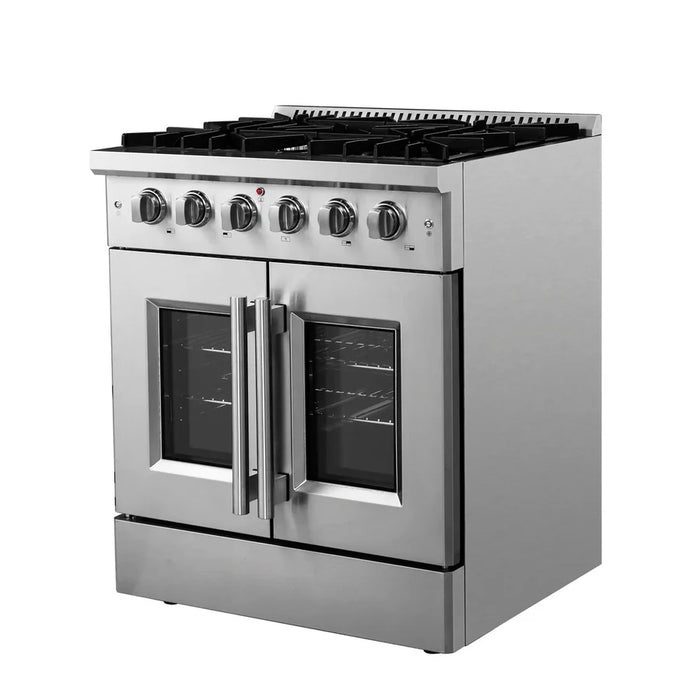 Forno Galiano FFSGS6444-30 30" Freestanding French Door Gas Range, 4 Burners, Stainless Steel