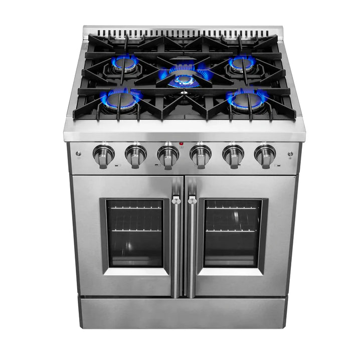 Forno Galiano FFSGS6444-30 30" Freestanding French Door Gas Range, 4 Burners, Stainless Steel