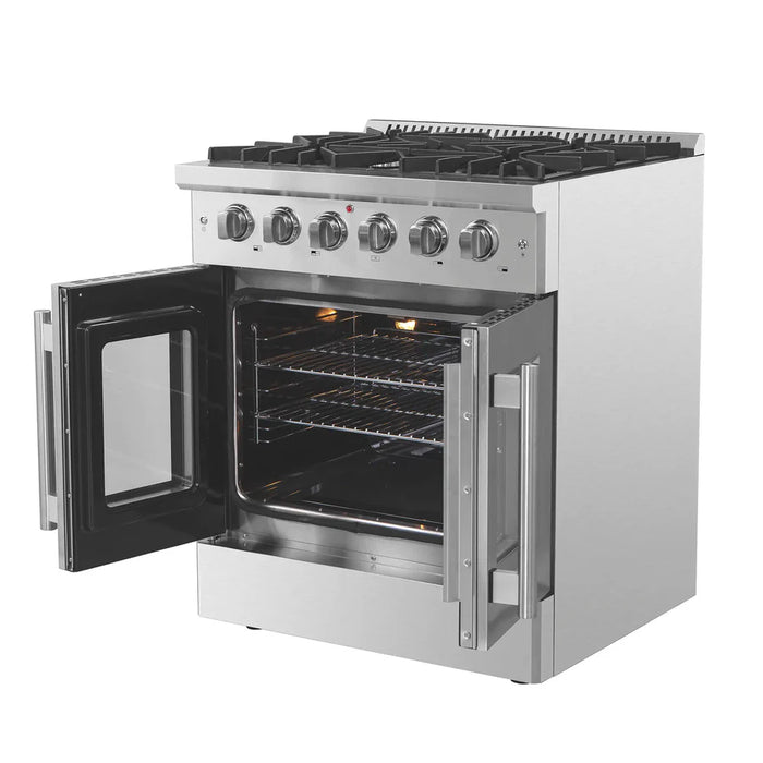 Forno Galiano FFSGS6444-30 30" Freestanding French Door Gas Range, 4 Burners, Stainless Steel
