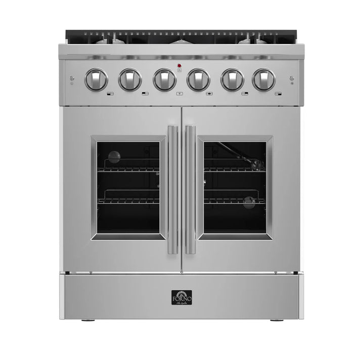 Forno Galiano FFSGS6444-30 30" Freestanding French Door Gas Range, 4 Burners, Stainless Steel