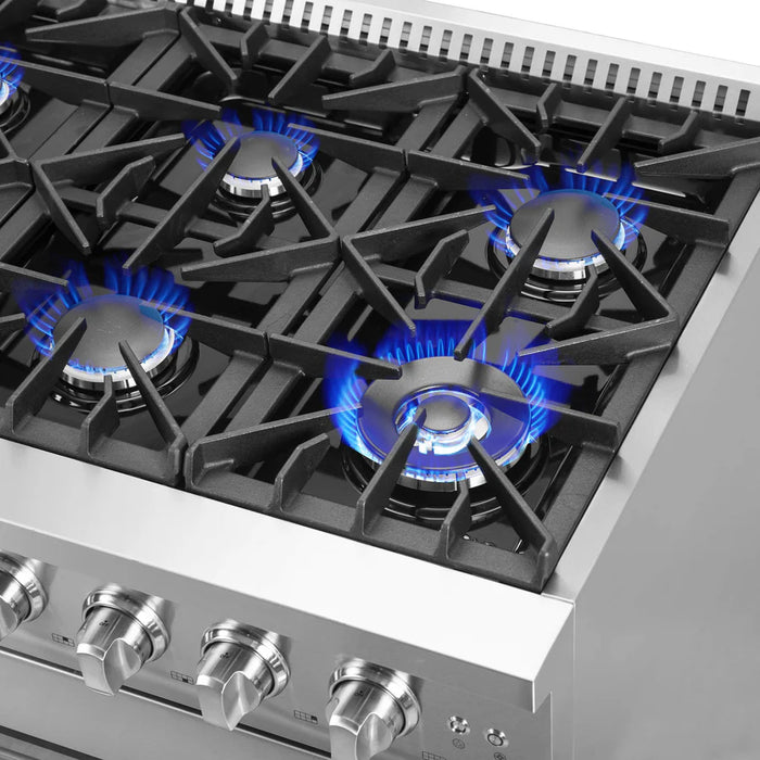 Forno Galiano FFSGS6444-48 48" French Door Gas Range, 8 Burners, Griddle, Stainless Steel