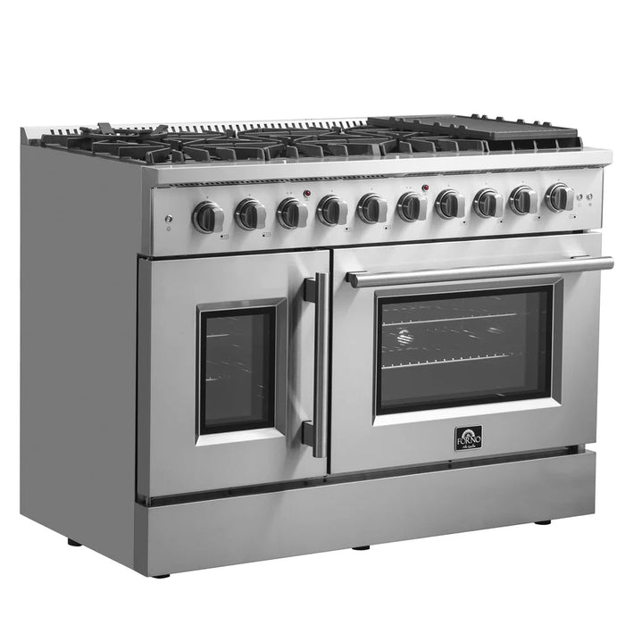 Forno Galiano FFSGS6444-48 48" French Door Gas Range, 8 Burners, Griddle, Stainless Steel