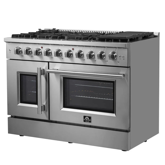 Forno Galiano FFSGS6444-48 48" French Door Gas Range, 8 Burners, Griddle, Stainless Steel