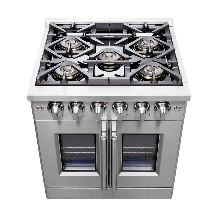 Forno Capriasca FFSGS6460-30 30" Freestanding French Door Gas Range, 4 Burners, Stainless Steel