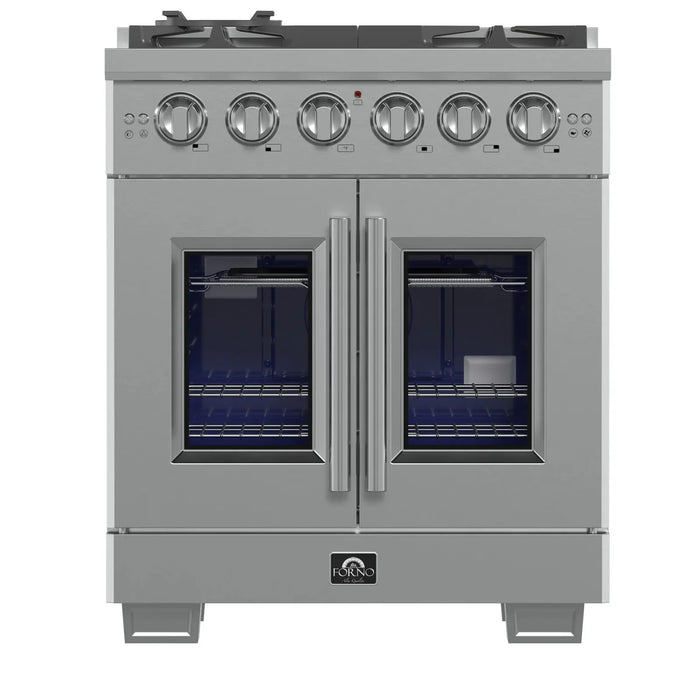 Forno Capriasca FFSGS6460-30 30" Freestanding French Door Gas Range, 4 Burners, Stainless Steel