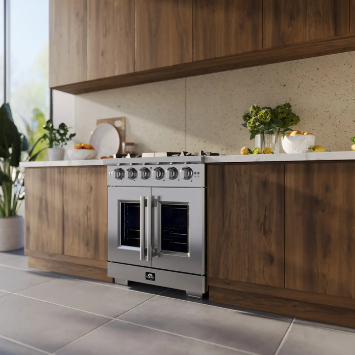 Forno Capriasca FFSGS6460-30 30" Freestanding French Door Gas Range, 4 Burners, Stainless Steel