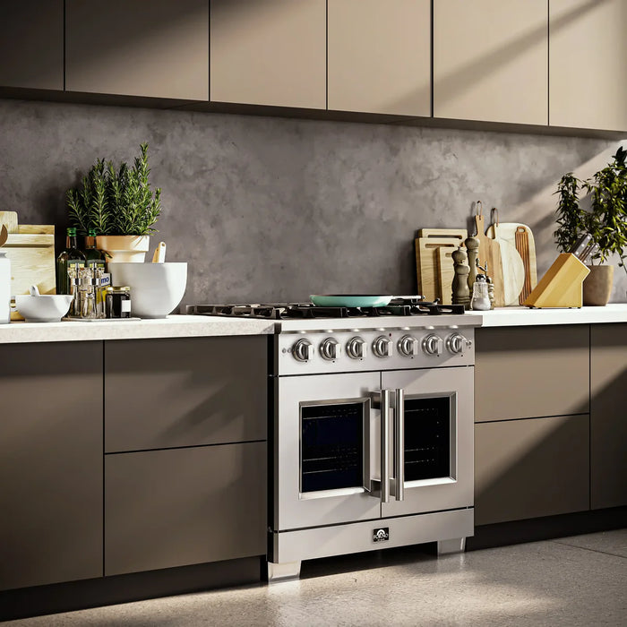 Forno Capriasca FFSGS6460-36 36" Freestanding French Door Gas Range, Stainless Steel