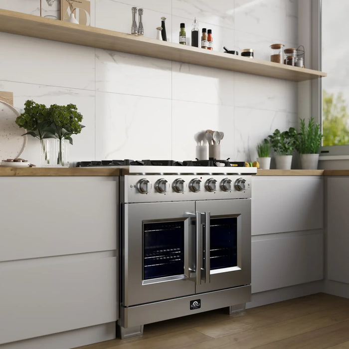 Forno Capriasca FFSGS6460-36 36" Freestanding French Door Gas Range, Stainless Steel