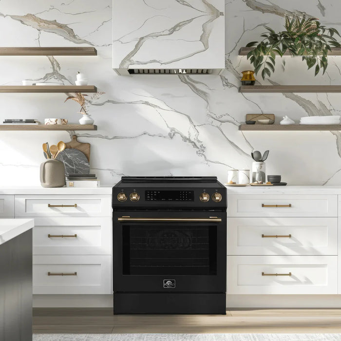 Forno Donatello Espresso FFSIN0905-30BLK 30-Inch Slide-In Induction Range with Convection Oven and 5 Cooking Zones – Black