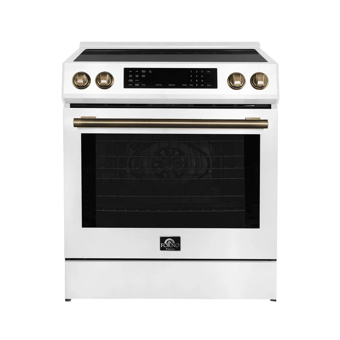 Forno Donatello Espresso FFSIN0905-30WHT 30-Inch Slide-In Induction Range with Convection Oven and 5 Cooking Zones – White