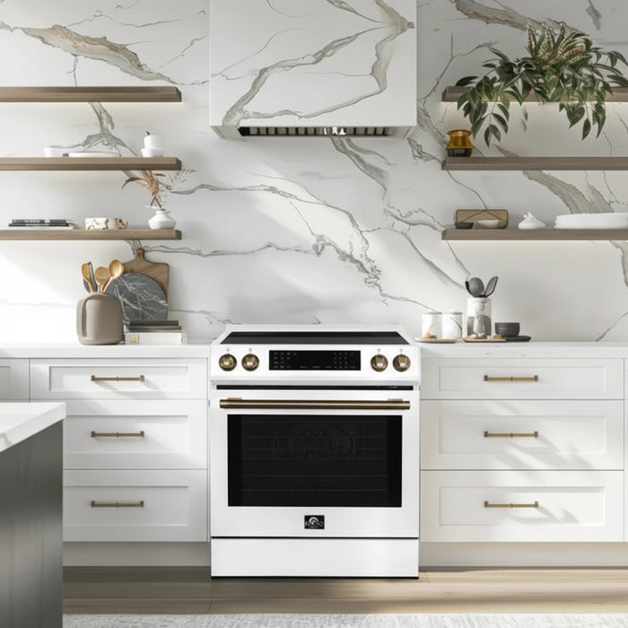 Forno 2-Piece Kitchen Appliance Package – 30″ White Induction Range + 31″ White Built-In Column Refrigerator – FBDL-015-06CAUS