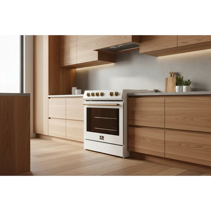 Forno Leonardo Espresso FFSIN0982-30WHT 30-Inch Slide-In Induction Range with Convection Oven and 5 Cooking Zones – White