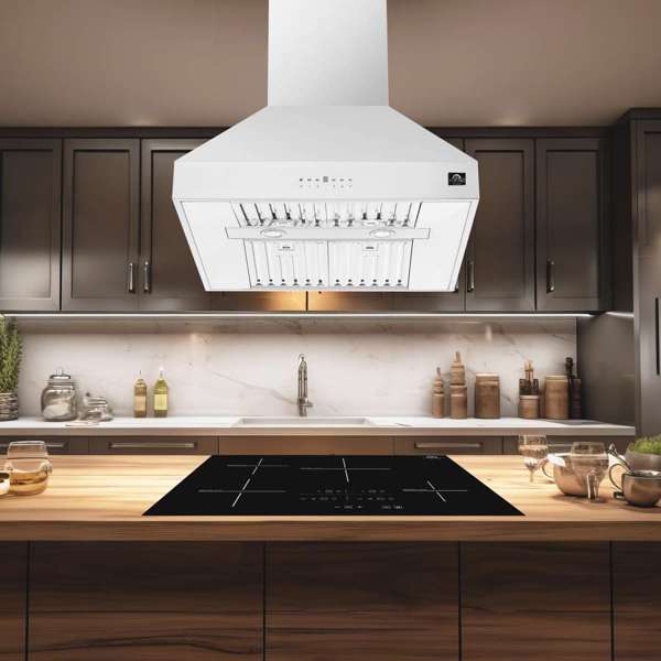 Forno Coppito 30-Inch Island Range Hood, Stainless Steel with LED Lighting and Adjustable Fan Speeds – Model FRHIS5129-30