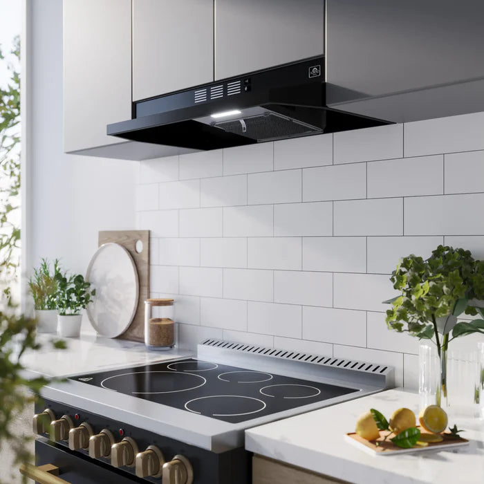 Forno Cappa 30-Inch Under Cabinet Range Hood, Black, 200 CFM, Convertible with LED Lighting – Model FRHUC5200-30BLK