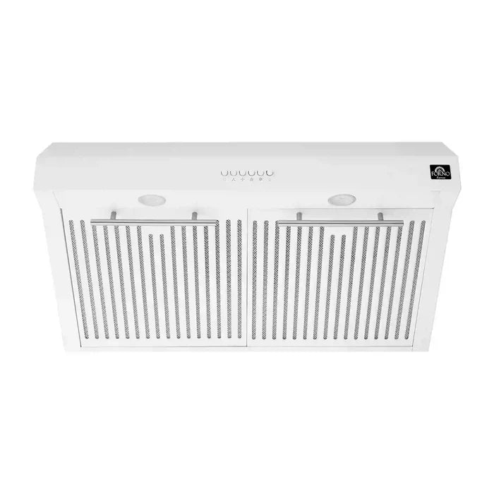 Forno FBDL-001-03US Appliance Package – FFSEL6012-30WHT Electric Range + FRHUC5255-30WHT Under-Cabinet Range Hood + FFFFD1785-31WHT Bottom Freezer Refrigerator (White)