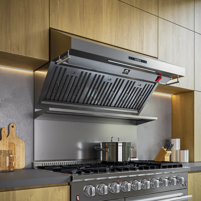 FORNO Savona 48‑Inch Wall Mount Range Hood – 1200 CFM Stainless Steel Wall‑Mounted Range Hood with Baffle Filters & Backsplash (FRHWM5029‑48)
