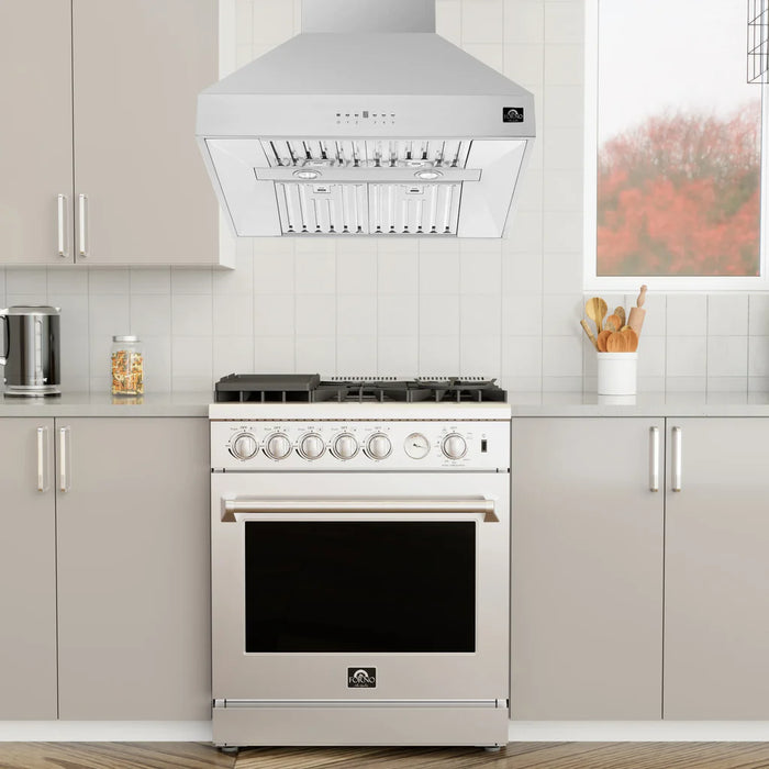 Forno Orvieto 30-Inch Wall Mount Range Hood, Stainless Steel, Heavy Duty with LED Lighting – Model FRHWM5094-30