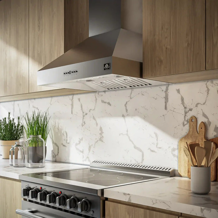 Forno Orvieto 30-Inch Wall Mount Range Hood, Stainless Steel, Heavy Duty with LED Lighting – Model FRHWM5094-30