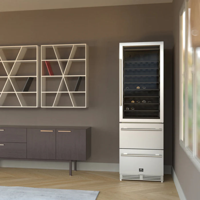 Forno Azienda FWCDR6628-24S 24″ Built-In Dual Zone Wine Cooler with Dual Drawers, Stainless Steel, Up to 108 Bottles