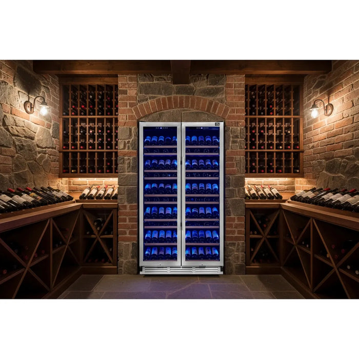 Forno Vernazza FWCDR6642‑40S 40″ Side‑by‑Side Dual‑Zone Wine Cellar, Stainless Steel, 25.07 Cu. Ft., UV‑Protected Glass Door, Wooden Shelves