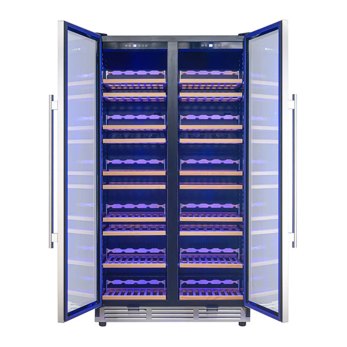 Forno Vernazza FWCDR6642‑40S 40″ Side‑by‑Side Dual‑Zone Wine Cellar, Stainless Steel, 25.07 Cu. Ft., UV‑Protected Glass Door, Wooden Shelves
