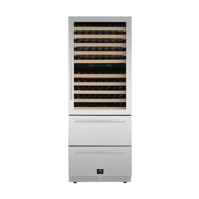 Forno Celano FWCDR6697‑30S 30″ Dual Zone Wine & Beverage Cooler, Stainless Steel, 21.3 cu.ft, Built-In or Freestanding