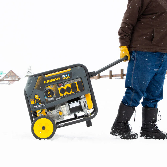Firman Power Equipment H05752 7125W Dual Fuel Portable Generator with Recoil Start, 5700W Running, Gas or Propane, Wheel Kit