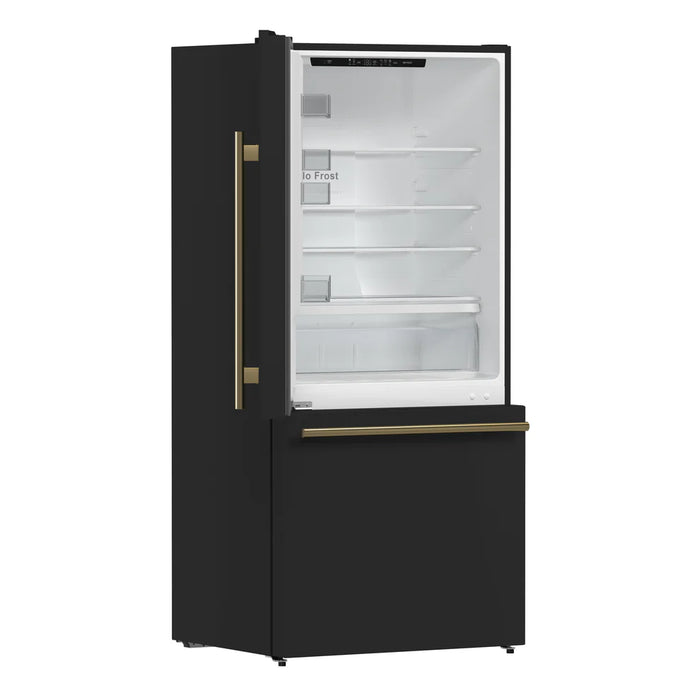 Forno Milano Espresso FFFFD1786-31BLK 31″ Black Bottom Freezer Refrigerator with Ice Maker, 17.2 cu ft