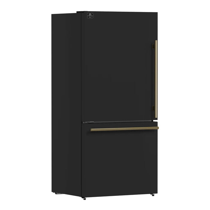 Forno Milano Espresso FFFFD1786-31BLK 31″ Black Bottom Freezer Refrigerator with Ice Maker, 17.2 cu ft