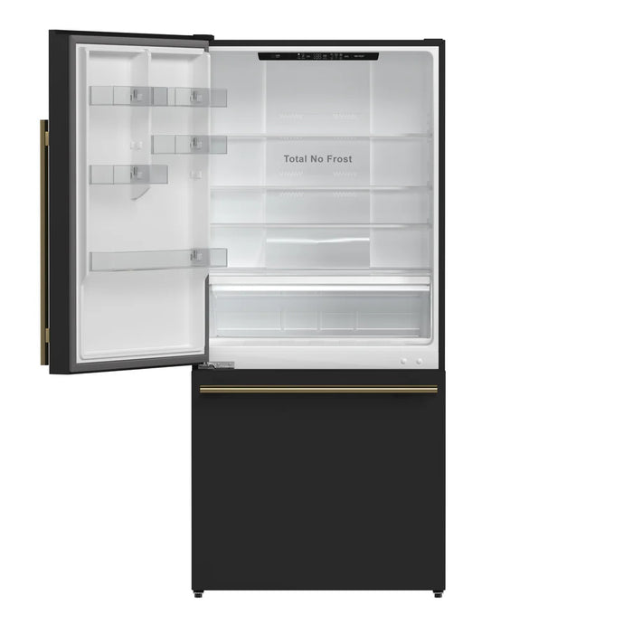 Forno Milano Espresso FFFFD1786-31BLK 31″ Black Bottom Freezer Refrigerator with Ice Maker, 17.2 cu ft