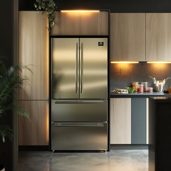 Forno Moena FFRBI1820-36SB 36″ French Door Refrigerator, Counter Depth, 19.2 cu ft, Stainless Steel