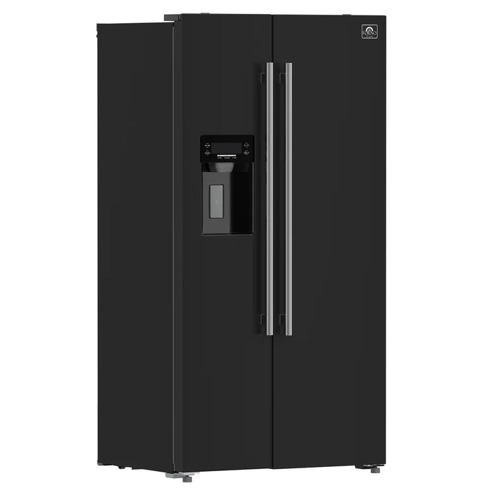 Forno Salerno FFRBI1844‑36BLK 36″ Black Side‑by‑Side Refrigerator, 20 cu ft, Frost‑Free, Ice & Water Dispenser
