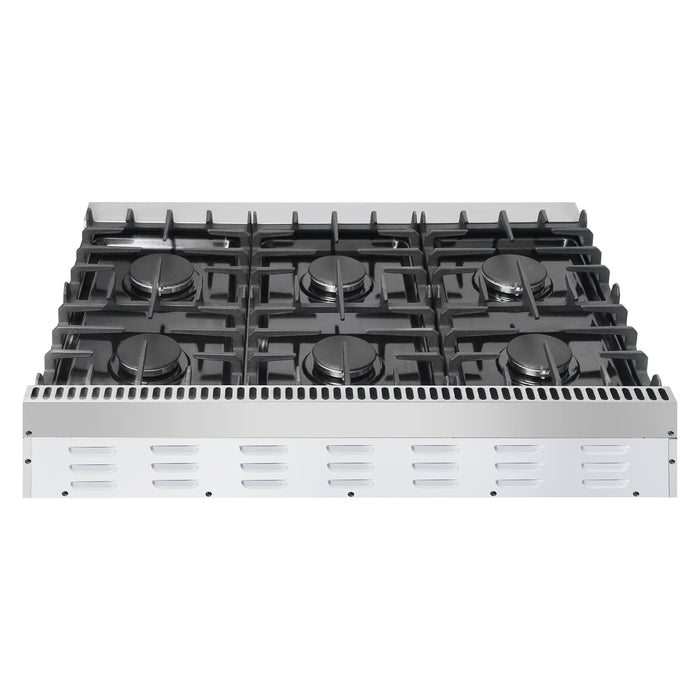 Cosmo 36-Inch Gas Cooktop with 6 Sealed Italian Burners, Black Porcelain Surface & Cast Iron Grates in Stainless Steel (COS-GRT366)